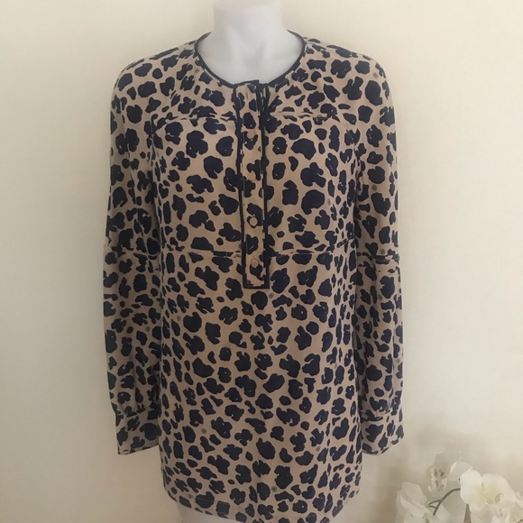 Tory Burch Robin Silk Blouse Cheetah Beige Top - Picture 4 of 8
